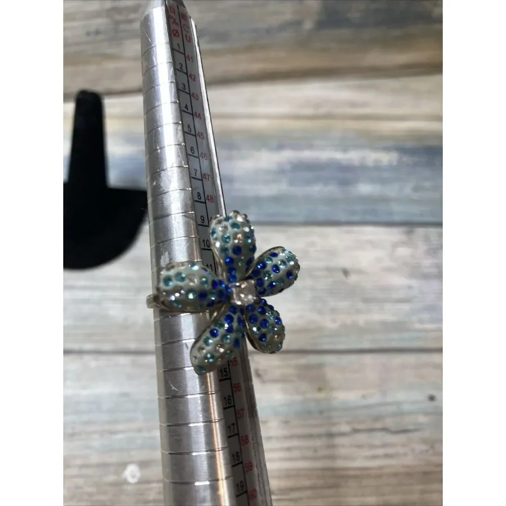 Blue Crystals Clear Rhinestone‎ Sterling Silver 925 Ring size 6 Sparkle
